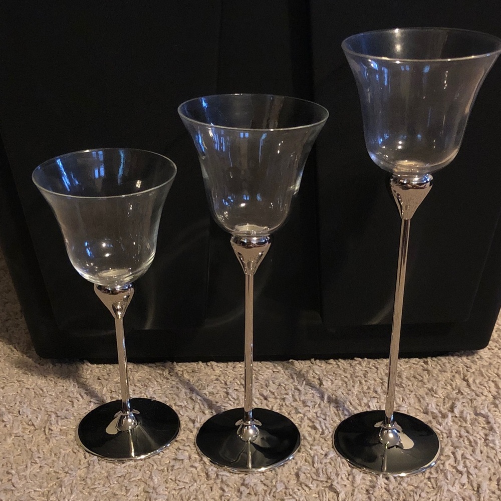 Elegant Silver Glass & Silver Candle Set